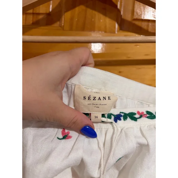 Sézane Robe Juliana Embroidered Aster Dress White Floral FR 36 (US 4) NWT - Picture 6 of 9